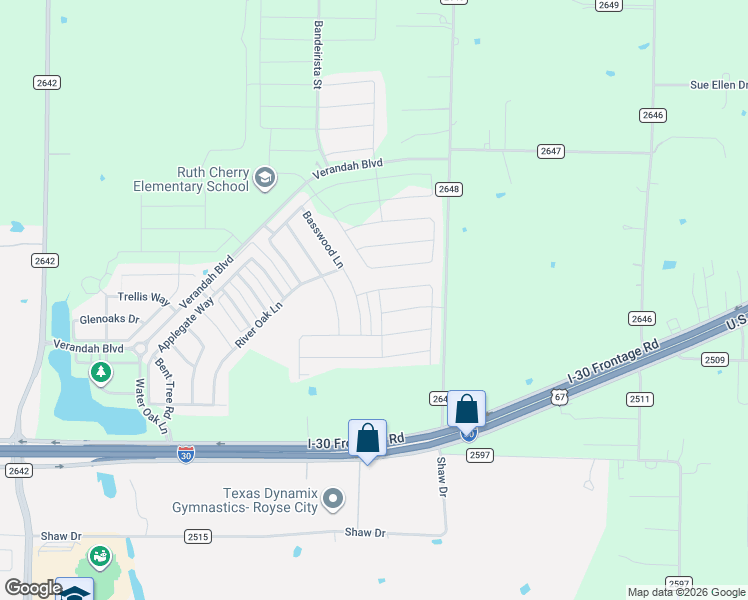 map of restaurants, bars, coffee shops, grocery stores, and more near 1005 Whispering Oak Drive in Royse City
