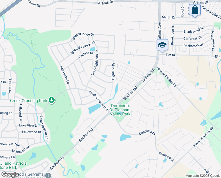map of restaurants, bars, coffee shops, grocery stores, and more near 2122 Highland Drive in Wylie