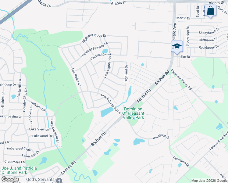 map of restaurants, bars, coffee shops, grocery stores, and more near 307 Highland Creek Drive in Wylie