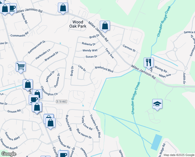 map of restaurants, bars, coffee shops, grocery stores, and more near 104 Sally Court in Summerville