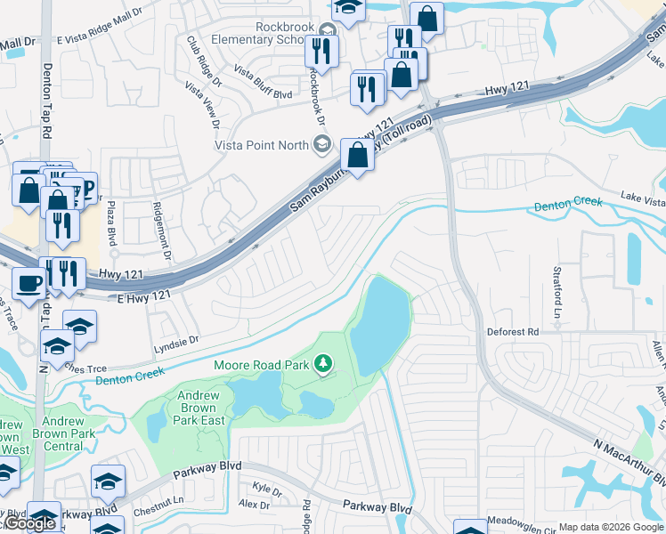 map of restaurants, bars, coffee shops, grocery stores, and more near 518 Bella Vista Drive in Coppell