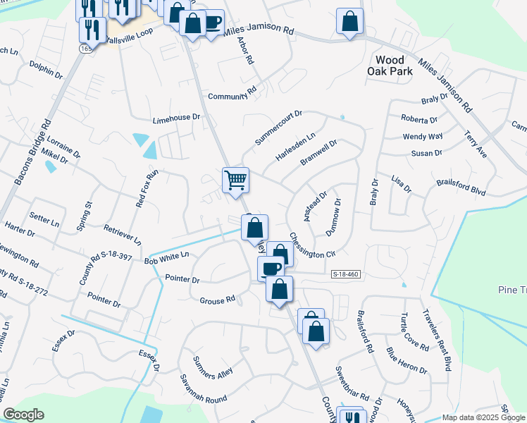 map of restaurants, bars, coffee shops, grocery stores, and more near 12 Units Old Trolley Road in Summerville