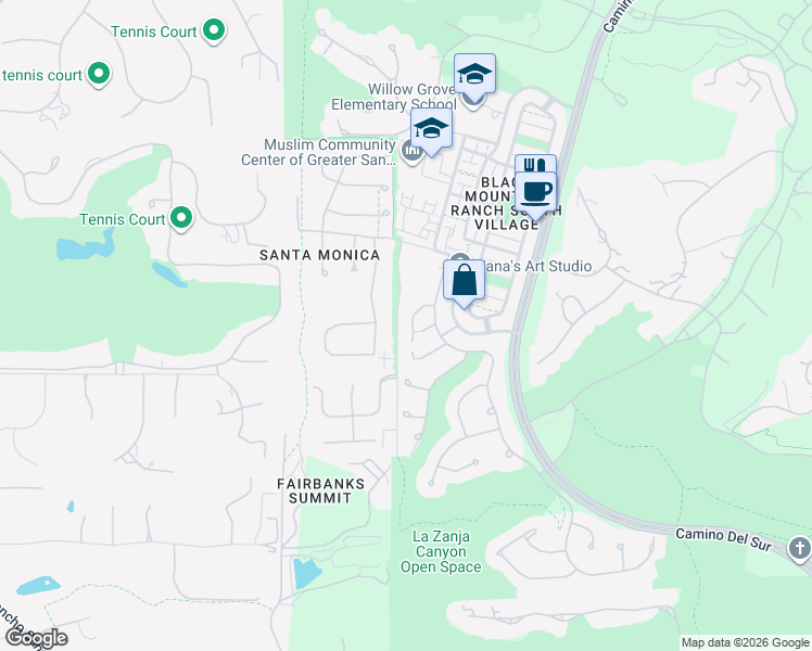 map of restaurants, bars, coffee shops, grocery stores, and more near 14582 Luna Media in San Diego