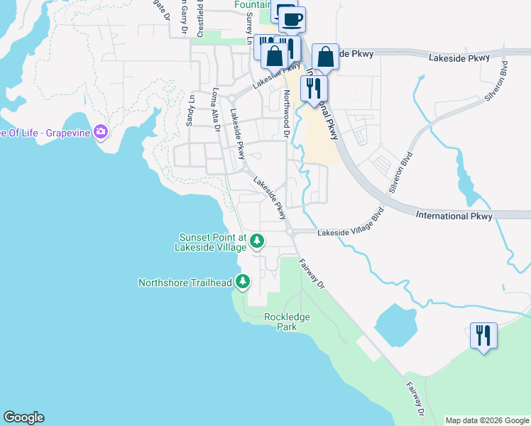 map of restaurants, bars, coffee shops, grocery stores, and more near 2963 Sunset Boulevard in Flower Mound