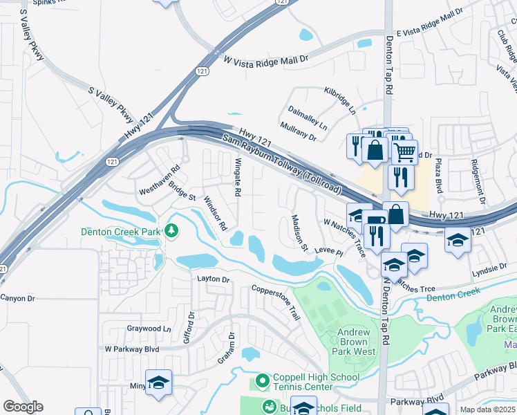 map of restaurants, bars, coffee shops, grocery stores, and more near 657 Rock Springs Road in Coppell