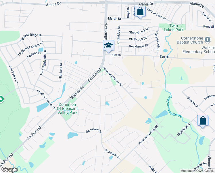 map of restaurants, bars, coffee shops, grocery stores, and more near 132 Spanish Bluebell in Wylie