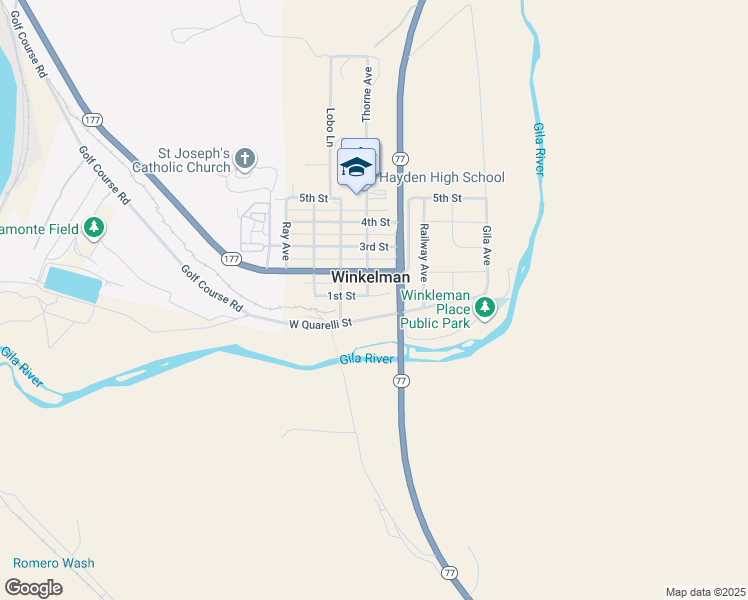 map of restaurants, bars, coffee shops, grocery stores, and more near 123 1st Street in Winkelman