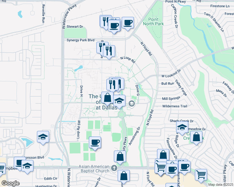 map of restaurants, bars, coffee shops, grocery stores, and more near 800 West Campbell Road in Richardson