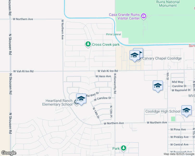 map of restaurants, bars, coffee shops, grocery stores, and more near 1422 Shannon Way in Coolidge