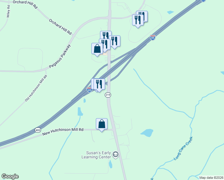 map of restaurants, bars, coffee shops, grocery stores, and more near 2555 Whitesville Road in LaGrange