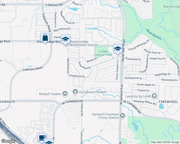 map of restaurants, bars, coffee shops, grocery stores, and more near 3009 Holford Road in Richardson