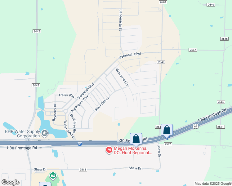 map of restaurants, bars, coffee shops, grocery stores, and more near 1804 River Oak Lane in Royse City