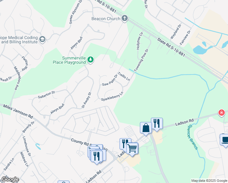 map of restaurants, bars, coffee shops, grocery stores, and more near 222 Sparkleberry Lane in Ladson