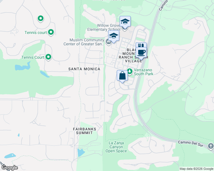 map of restaurants, bars, coffee shops, grocery stores, and more near 14582 Luna Media in San Diego