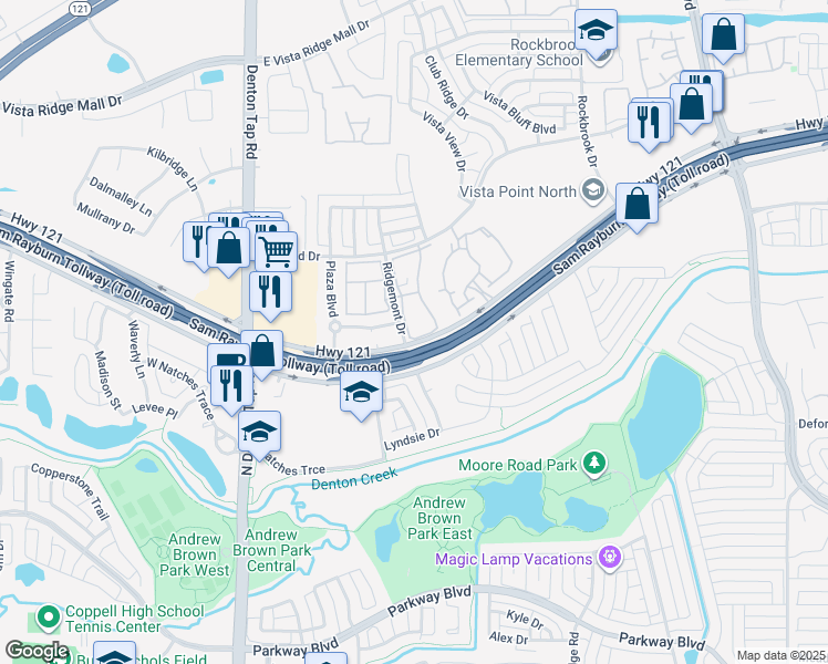 map of restaurants, bars, coffee shops, grocery stores, and more near 2997 Saint Andrews Drive in Lewisville