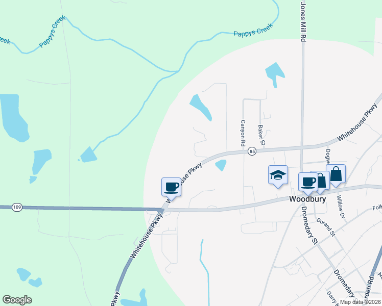 map of restaurants, bars, coffee shops, grocery stores, and more near 12685 Whitehouse Parkway in Woodbury
