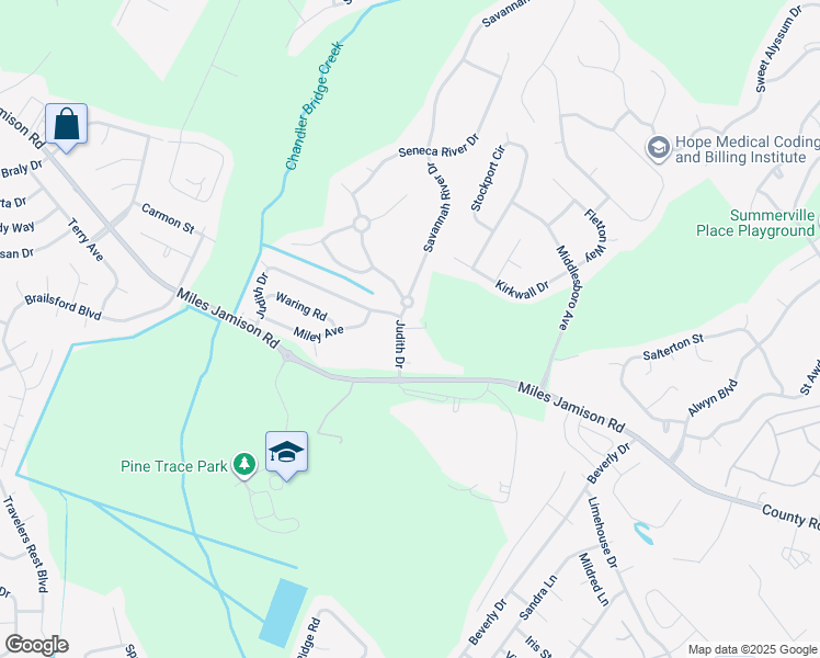 map of restaurants, bars, coffee shops, grocery stores, and more near 251 Judith Drive in Summerville