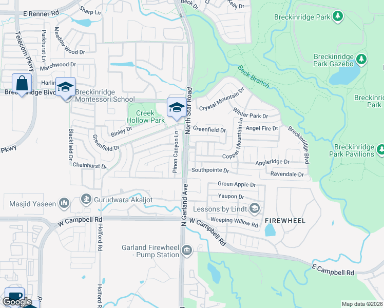 map of restaurants, bars, coffee shops, grocery stores, and more near 4401 Southpointe Drive in Richardson