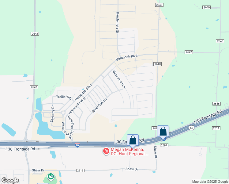 map of restaurants, bars, coffee shops, grocery stores, and more near 3106 River Oak Lane in Royse City
