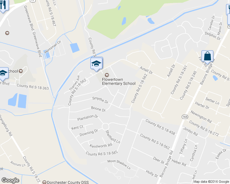 map of restaurants, bars, coffee shops, grocery stores, and more near 207 Boone Drive in Summerville