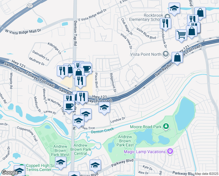 map of restaurants, bars, coffee shops, grocery stores, and more near 236 Milan Street in Lewisville