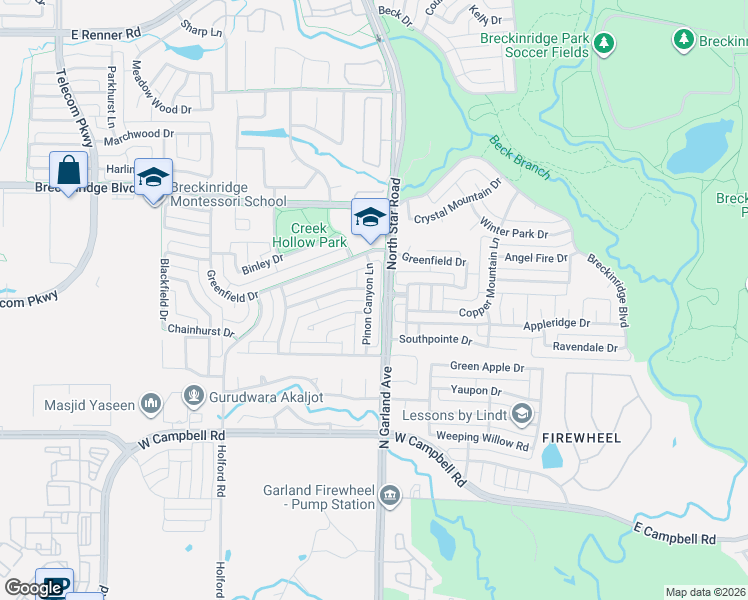 map of restaurants, bars, coffee shops, grocery stores, and more near 3047 Pinon Canyon Lane in Richardson