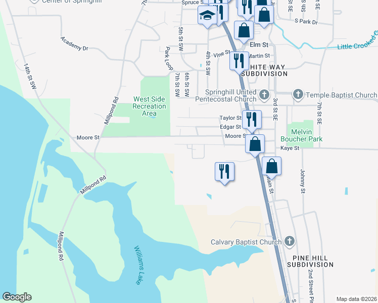 map of restaurants, bars, coffee shops, grocery stores, and more near 401 Morgan Street in Springhill