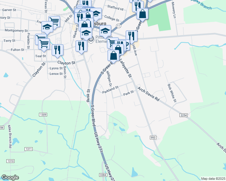 map of restaurants, bars, coffee shops, grocery stores, and more near 320 Milligan Drive in Pittsburg