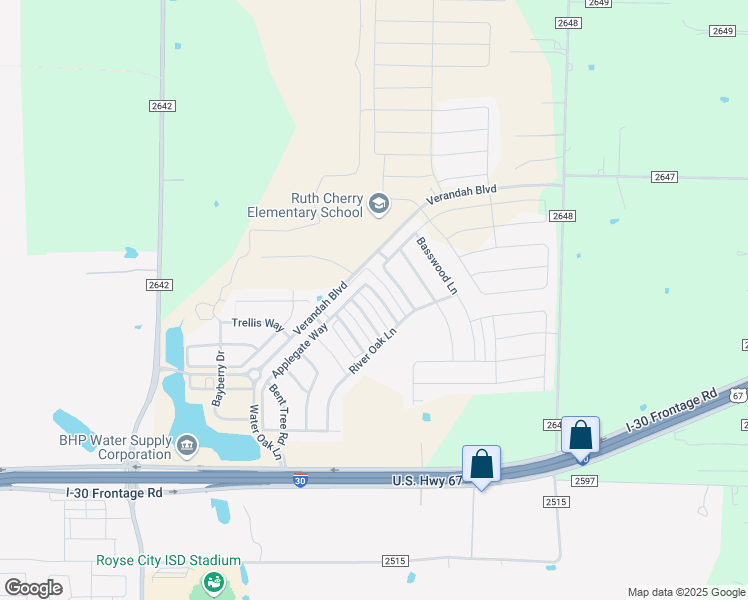 map of restaurants, bars, coffee shops, grocery stores, and more near 1309 Honeywood Lane in Royse City
