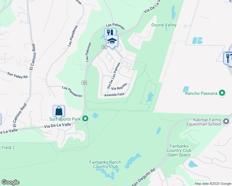 map of restaurants, bars, coffee shops, grocery stores, and more near 3835 Via Reposo in Rancho Santa Fe