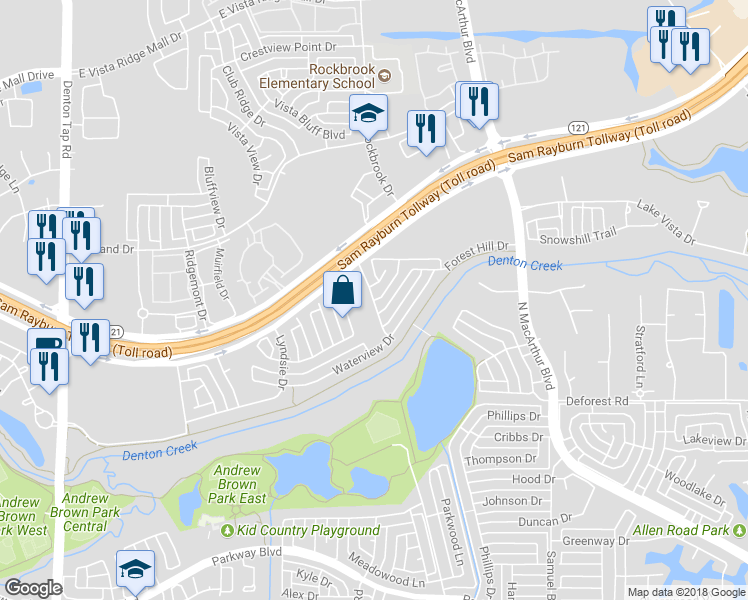 map of restaurants, bars, coffee shops, grocery stores, and more near 712 Bella Vista Drive in Coppell