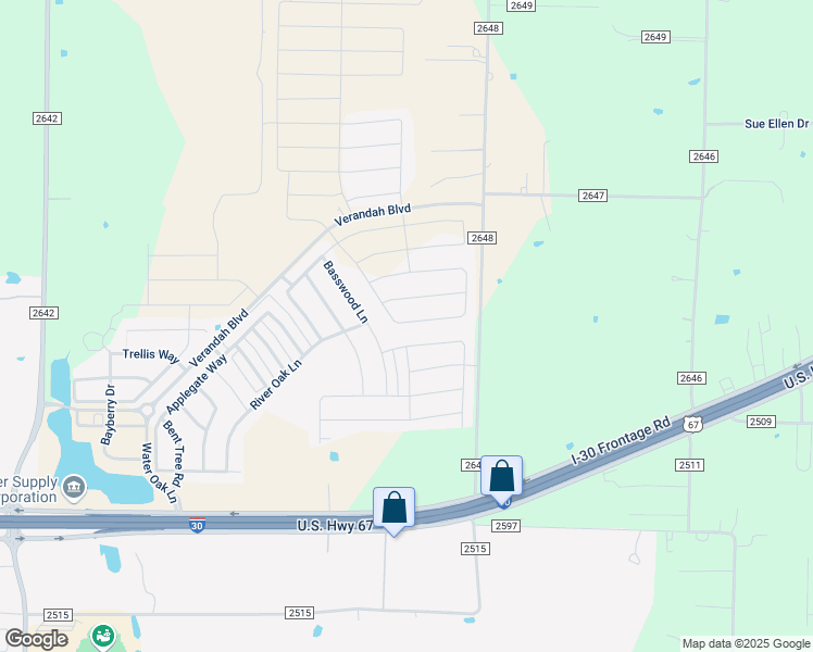 map of restaurants, bars, coffee shops, grocery stores, and more near 1120 Basswood Lane in Royse City