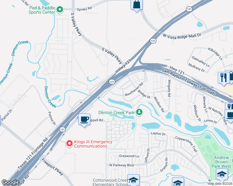 map of restaurants, bars, coffee shops, grocery stores, and more near 624 Terrace Street in Coppell
