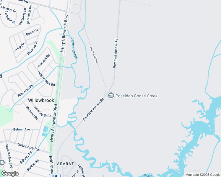 map of restaurants, bars, coffee shops, grocery stores, and more near Pomflant Access Road in Goose Creek