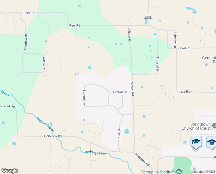 map of restaurants, bars, coffee shops, grocery stores, and more near 1071 Summit Drive in Springtown