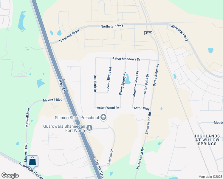 map of restaurants, bars, coffee shops, grocery stores, and more near 14108 Scenic Ridge Rd in Haslet