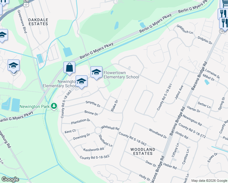 map of restaurants, bars, coffee shops, grocery stores, and more near 121 Blake Drive in Summerville