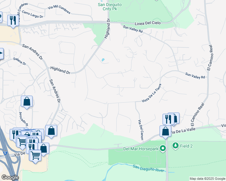 map of restaurants, bars, coffee shops, grocery stores, and more near 1547 West Lane in Del Mar