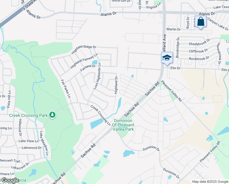 map of restaurants, bars, coffee shops, grocery stores, and more near 301 Highland View Drive in Wylie