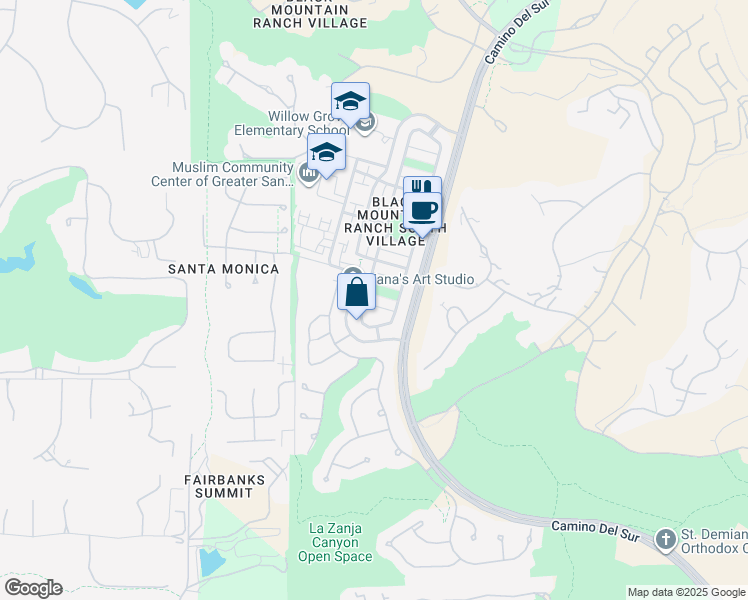 map of restaurants, bars, coffee shops, grocery stores, and more near 7664 Concerto Lane in San Diego