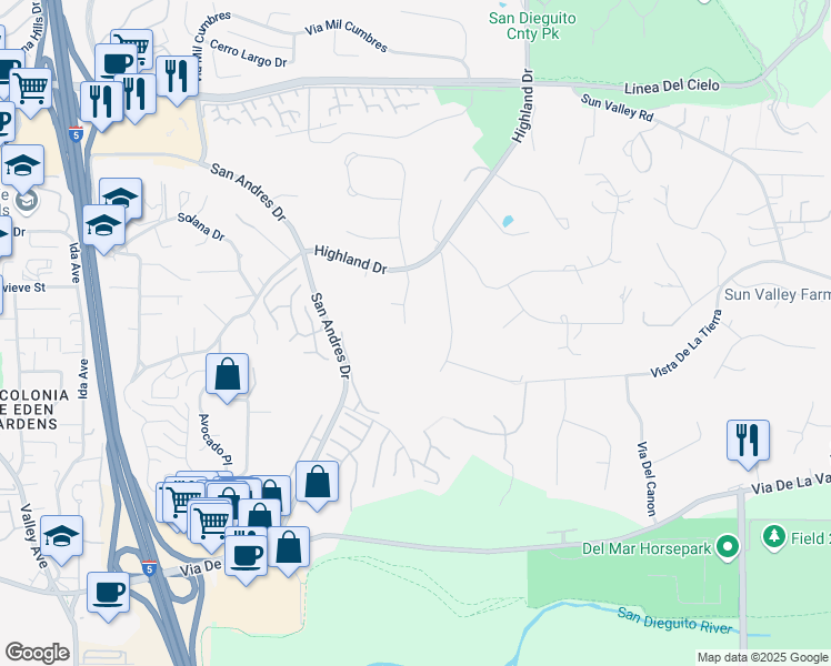 map of restaurants, bars, coffee shops, grocery stores, and more near 572 San Lucas Drive in Solana Beach