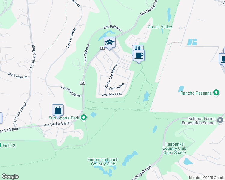 map of restaurants, bars, coffee shops, grocery stores, and more near 3835 Via Reposo in Rancho Santa Fe