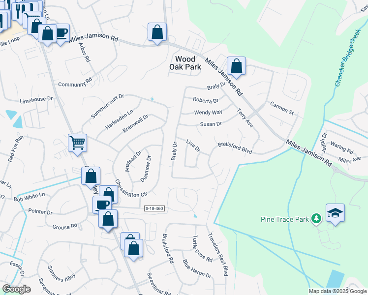 map of restaurants, bars, coffee shops, grocery stores, and more near 141 Larson Drive in Summerville