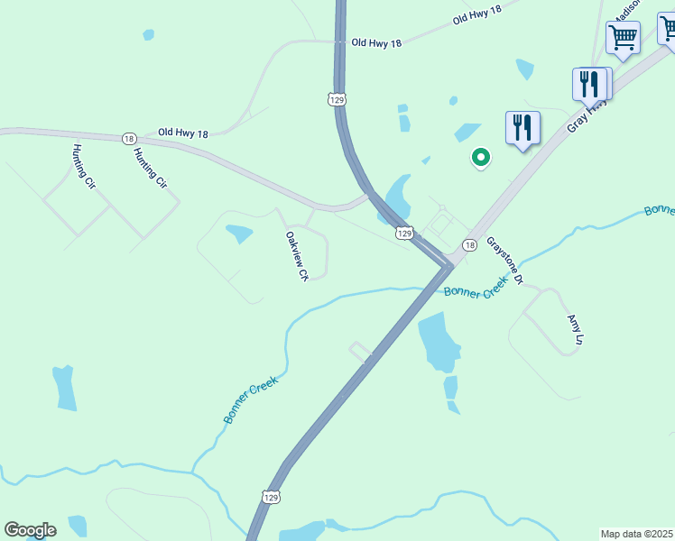 map of restaurants, bars, coffee shops, grocery stores, and more near 137 Oakview Cir in Gray
