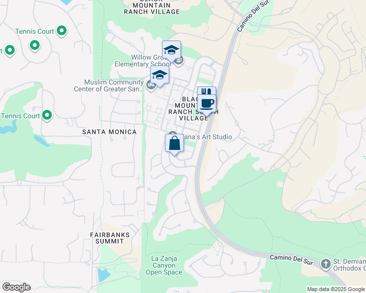 map of restaurants, bars, coffee shops, grocery stores, and more near 7664 Concerto Lane in San Diego