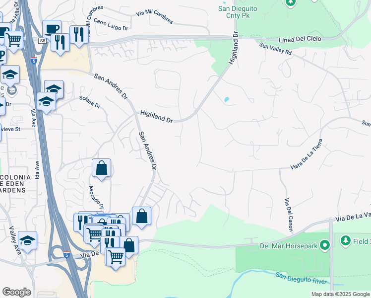 map of restaurants, bars, coffee shops, grocery stores, and more near 572 San Lucas Drive in Solana Beach