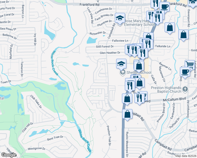 map of restaurants, bars, coffee shops, grocery stores, and more near 5819 Coolwater Cove in Dallas