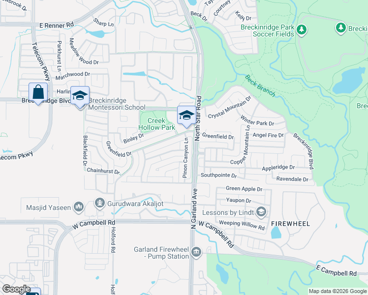 map of restaurants, bars, coffee shops, grocery stores, and more near 3047 Pinon Canyon Lane in Richardson