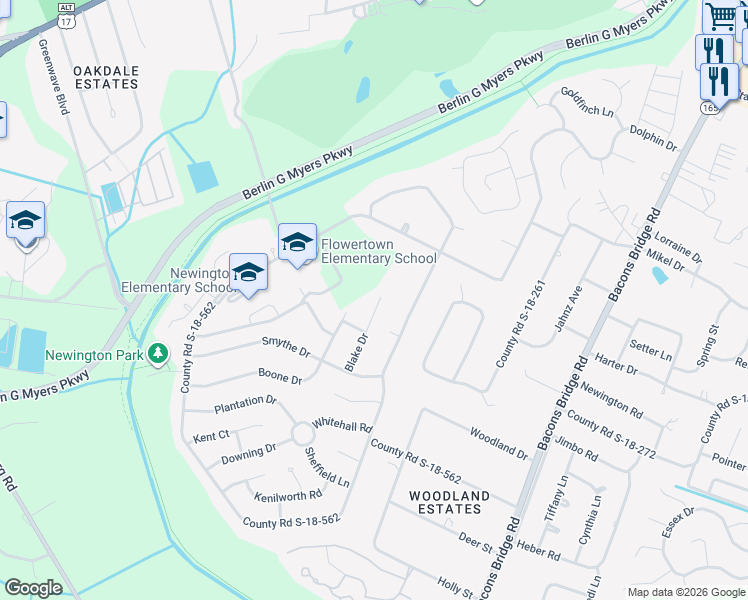 map of restaurants, bars, coffee shops, grocery stores, and more near 121 Blake Drive in Summerville
