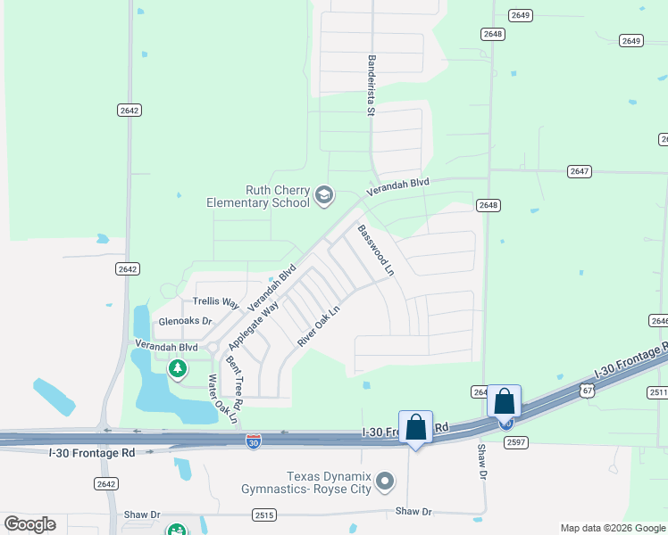 map of restaurants, bars, coffee shops, grocery stores, and more near 1305 Alder Tree Lane in Royse City